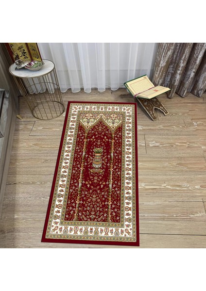 Dijital Baskılı Yıkanabilir Hediyelik Namazlık Seccade Halı, V-Seccade-30-Kırmızı,