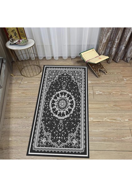 Dijital Baskılı Yıkanabilir Hediyelik Namazlık Seccade Halı, V-Seccade-40-Gri,