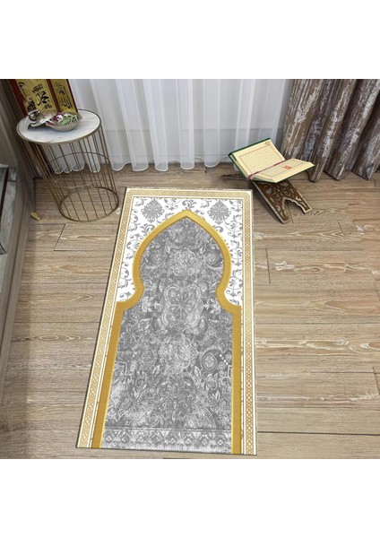 Dijital Baskılı Yıkanabilir Hediyelik Namazlık Seccade Halı, V-Seccade-26-Gri,