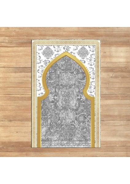 Dijital Baskılı Yıkanabilir Hediyelik Namazlık Seccade Halı, V-Seccade-26-Gri,