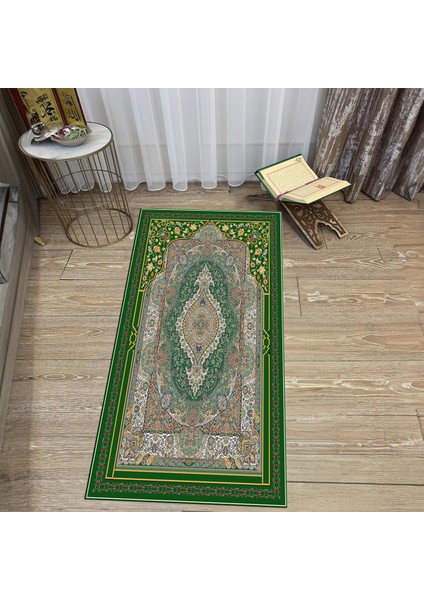 Dijital Baskılı Yıkanabilir Hediyelik Namazlık Seccade Halı, V-Seccade-32-Yeşil,