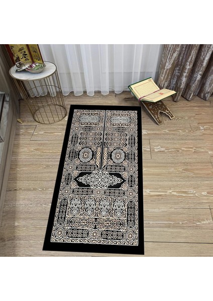 Dijital Baskılı Yıkanabilir Hediyelik Namazlık Seccade Halı, V-Seccade-50-Siyah,