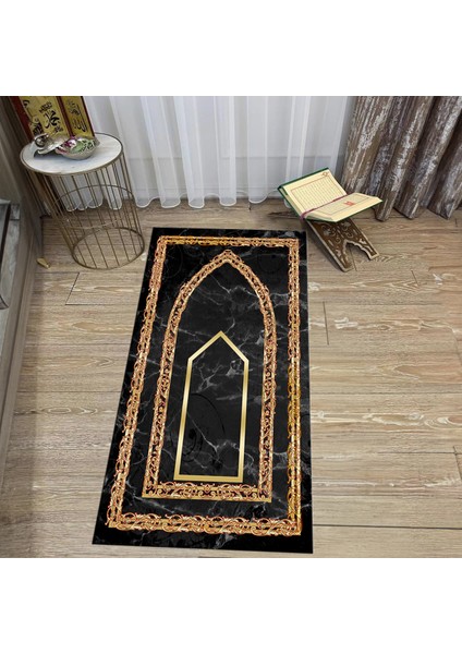 Dijital Baskılı Yıkanabilir Hediyelik Namazlık Seccade Halı, V-Seccade-21-Gri,