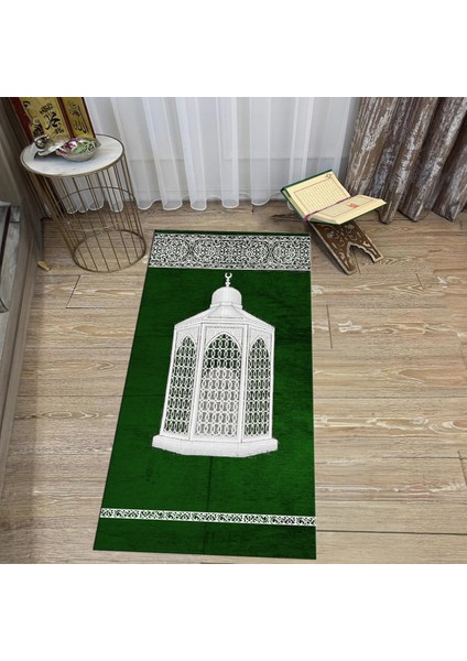 Dijital Baskılı Yıkanabilir Hediyelik Namazlık Seccade Halı, V-Seccade-42-Yeşil,