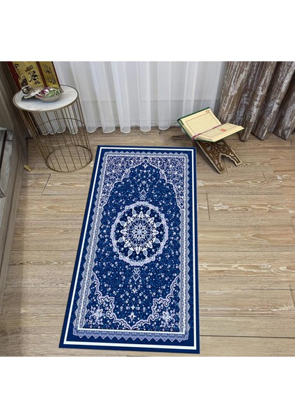 Dijital Baskılı Yıkanabilir Hediyelik Namazlık Seccade Halı, V-Seccade-40-Mavi,