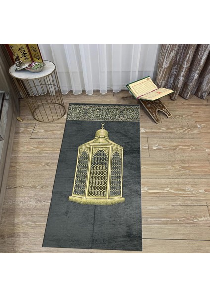 Dijital Baskılı Yıkanabilir Hediyelik Namazlık Seccade Halı, V-Seccade-41-Gri,