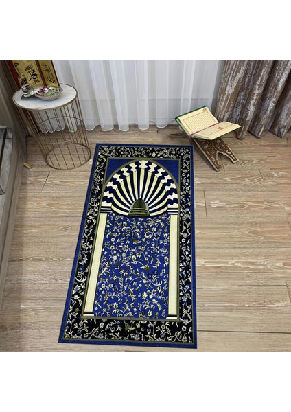 Dijital Baskılı Yıkanabilir Hediyelik Namazlık Seccade Halı, V-Seccade-34-Lacivert,