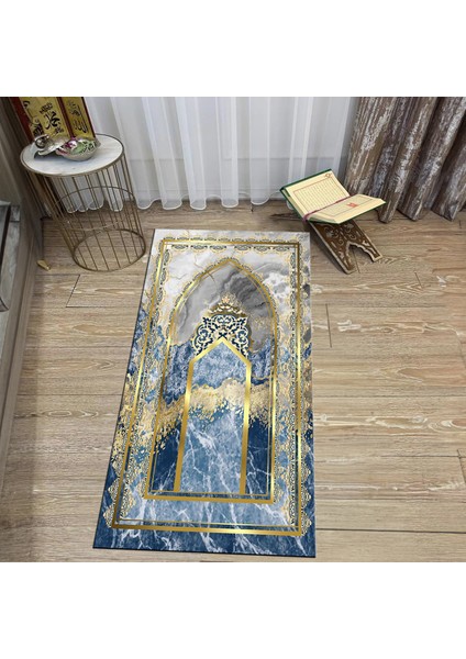 Dijital Baskılı Yıkanabilir Hediyelik Namazlık Seccade Halı, V-Seccade-36-Mavi,