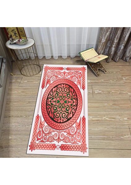 Dijital Baskılı Yıkanabilir Hediyelik Namazlık Seccade Halı, V-Seccade-37-Kırmızı,