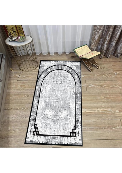 Dijital Baskılı Yıkanabilir Hediyelik Namazlık Seccade Halı, V-Seccade-39-Gri,