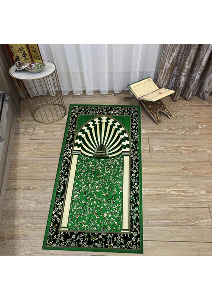 Dijital Baskılı Yıkanabilir Hediyelik Namazlık Seccade Halı, V-Seccade-34-Yeşil,
