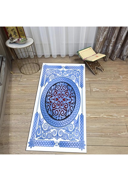 Dijital Baskılı Yıkanabilir Hediyelik Namazlık Seccade Halı, V-Seccade-37-Mavi,