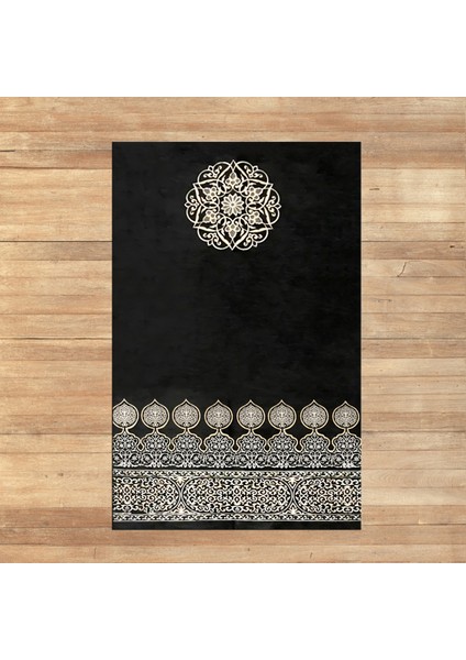 Dijital Baskılı Yıkanabilir Hediyelik Namazlık Seccade Halı, V-Seccade-44-Siyah,