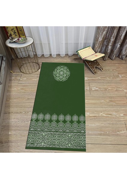 Dijital Baskılı Yıkanabilir Hediyelik Namazlık Seccade Halı, V-Seccade-44-Yeşil,