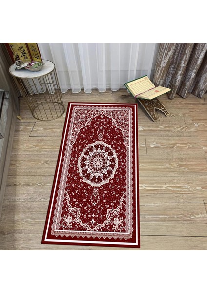 Dijital Baskılı Yıkanabilir Hediyelik Namazlık Seccade Halı, V-Seccade-40-Kırmızı,