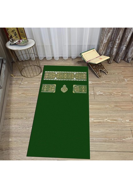 Dijital Baskılı Yıkanabilir Hediyelik Namazlık Seccade Halı, V-Seccade-46-Yeşil,