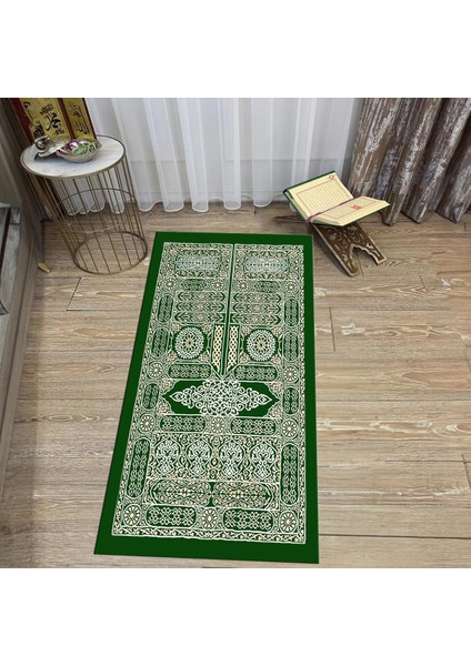 Dijital Baskılı Yıkanabilir Hediyelik Namazlık Seccade Halı, V-Seccade-50-Yeşil,