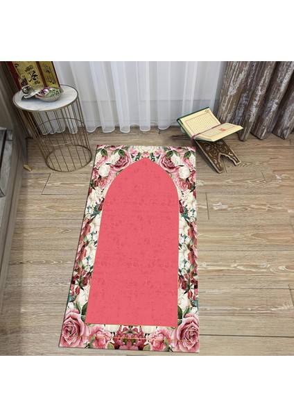 Dijital Baskılı Yıkanabilir Hediyelik Namazlık Seccade Halı, V-Seccade-24-Pembe,