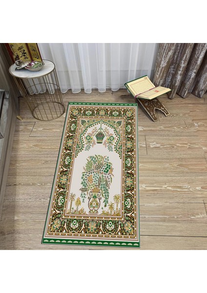 Dijital Baskılı Yıkanabilir Hediyelik Namazlık Seccade Halı, V-Seccade-29-Yeşil,