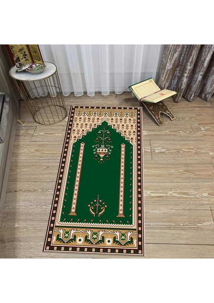 Dijital Baskılı Yıkanabilir Hediyelik Namazlık Seccade Halı, V-Seccade-31-Yeşil,