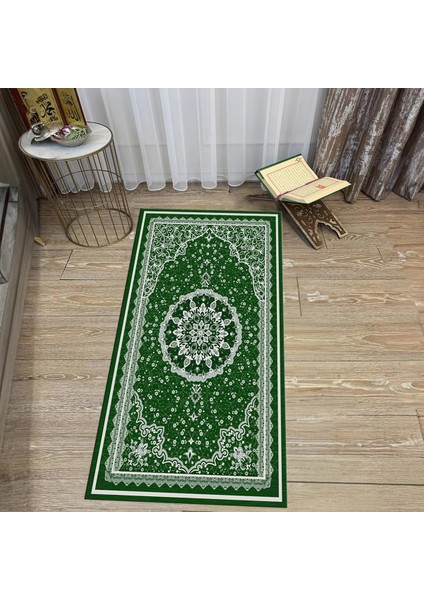 Dijital Baskılı Yıkanabilir Hediyelik Namazlık Seccade Halı, V-Seccade-40-Yeşil,