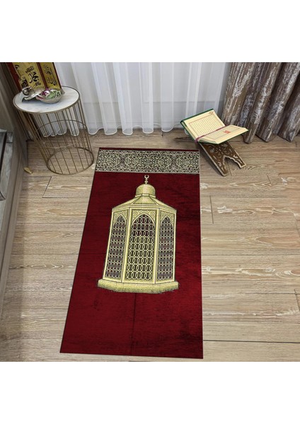 Dijital Baskılı Yıkanabilir Hediyelik Namazlık Seccade Halı, V-Seccade-41-Kırmızı,