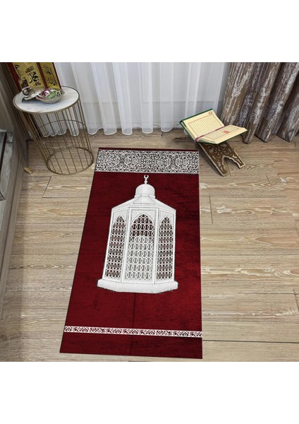 Dijital Baskılı Yıkanabilir Hediyelik Namazlık Seccade Halı, V-Seccade-42-Kırmızı,