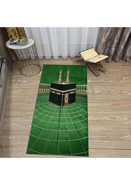 Dijital Baskılı Yıkanabilir Hediyelik Namazlık Seccade Halı, V-Seccade-48-Yeşil,