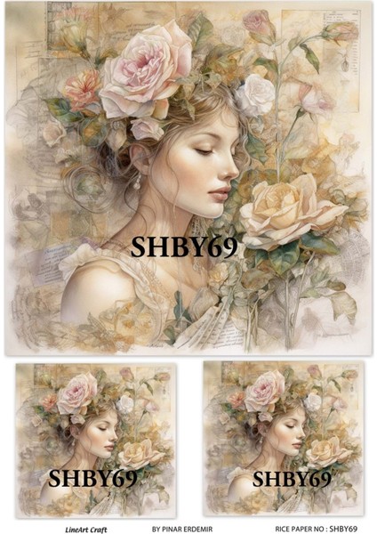Shabby Serisi SHBY69 Shabby Chic, Kadın, Güller Pirinç Dekopaj 30X42
