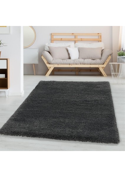 Carpettex Halı Yumuşak Süpersoft Yüksek Tüylü 30 mm Hav Yüksekliğinde Düz Koyu Gri Renkli Shaggy Halı