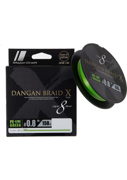 Major Craft Dangan Braid x 8x Ip Misina Pe 0.8 0.10MM 16LB/7.26KG 150MT Yeşil Ip Misina