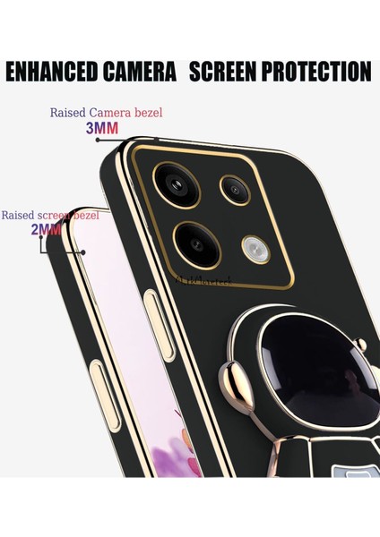 Xiaomi Redmi Note 13 Pro 5g Kılıf Astronot Standlı Sevimli Ayıcık Parlak Gold Kenarlı Altın Işlemeli Detaylı