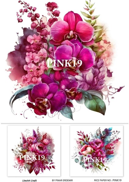 Pink Serisi PINK19 Pembe, Çiçek Desenli Pirinç Dekopaj 30X42