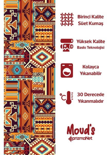 Etnik Kilim Desenli Süet Kumaş Dertsiz Oval Masa Örtüsü