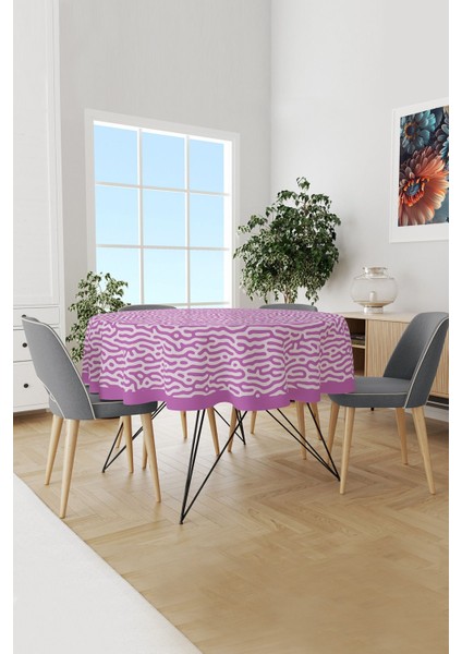 Mor Alley Desenli Yuvarlak Süet Dertsiz Masa Örtüsü