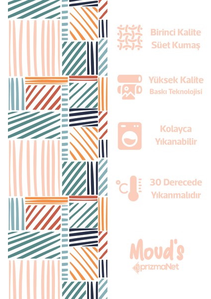 Renkli Çizgili Kare Desenli Süet Dertsiz Masa Örtüsü
