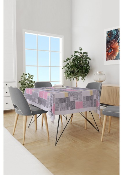 Lila Çizgili Desenli Süet Dertsiz Masa Örtüsü