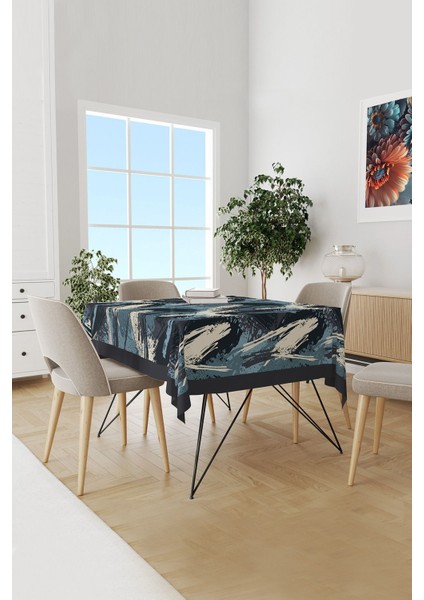 Blue Brush Desenli Süet Dertsiz Masa Örtüsü