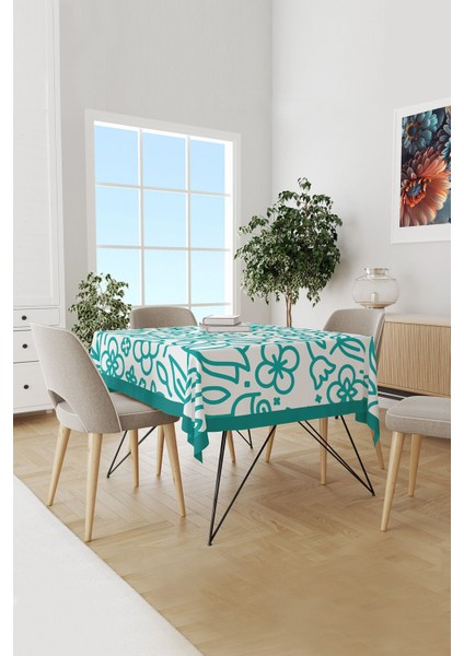 Beyaz Flora Serisi Desenli Süet Dertsiz Masa Örtüsü