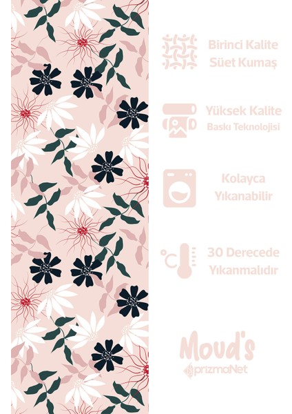 Mirror Flowers 4 Çiçek Desenli Yuvarlak Süet Dertsiz Masa Örtüsü