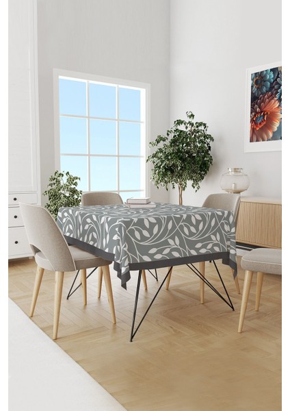 Gri Flora Serisi Desenli Süet Dertsiz Masa Örtüsü