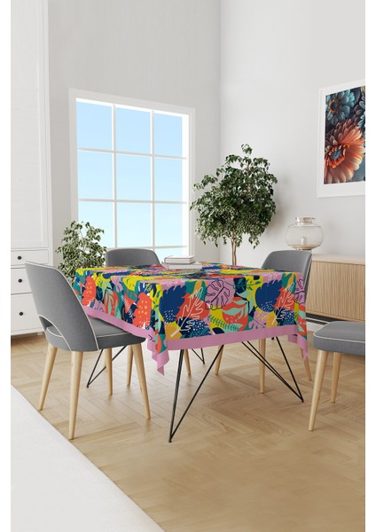 Renkli Yapraklar Desenli Süet Dertsiz Masa Örtüsü