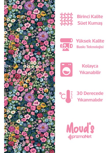 Violet Desenli Yuvarlak Süet Dertsiz Masa Örtüsü