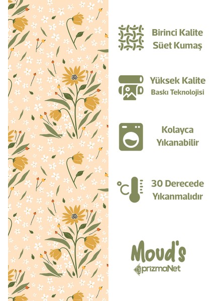 Papatya Desenli Yuvarlak Süet Dertsiz Masa Örtüsü