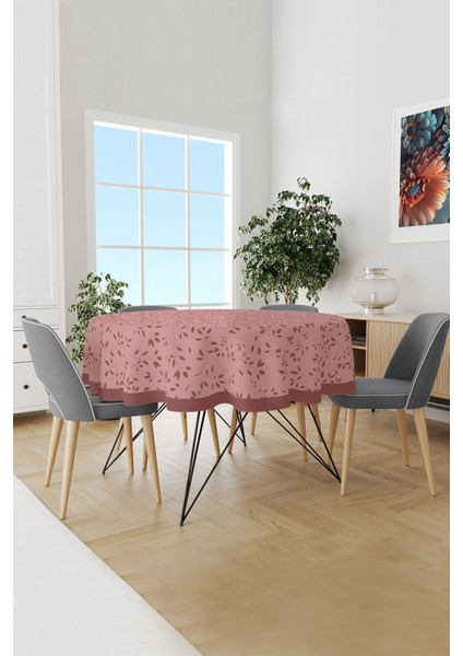 Bordo Ağaç Dalları Desenli Yuvarlak Süet Dertsiz Masa Örtüsü