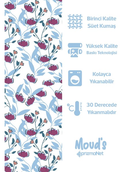 Mavi Karanfil Desenli Yuvarlak Süet Dertsiz Masa Örtüsü
