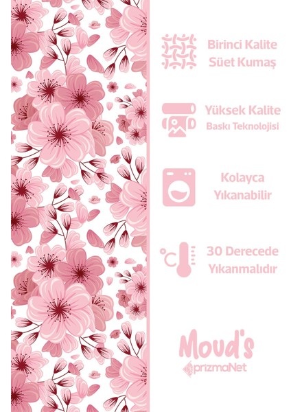 Pembe Çiçek Desenli Yuvarlak Süet Dertsiz Masa Örtüsü