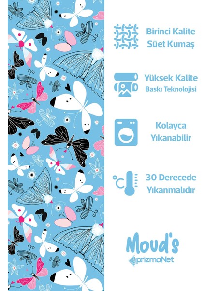 Mavi Kelebekler Desenli Süet Dertsiz Masa Örtüsü fiyatları