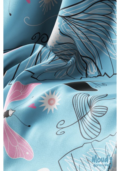 Mavi Kelebekler Desenli Süet Dertsiz Masa Örtüsü modelleri