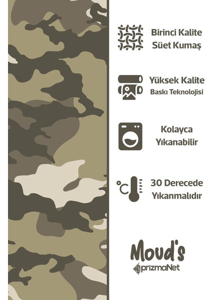 Yeşil Kamuflaj Desenli Yuvarlak Süet Dertsiz Masa Örtüsü
